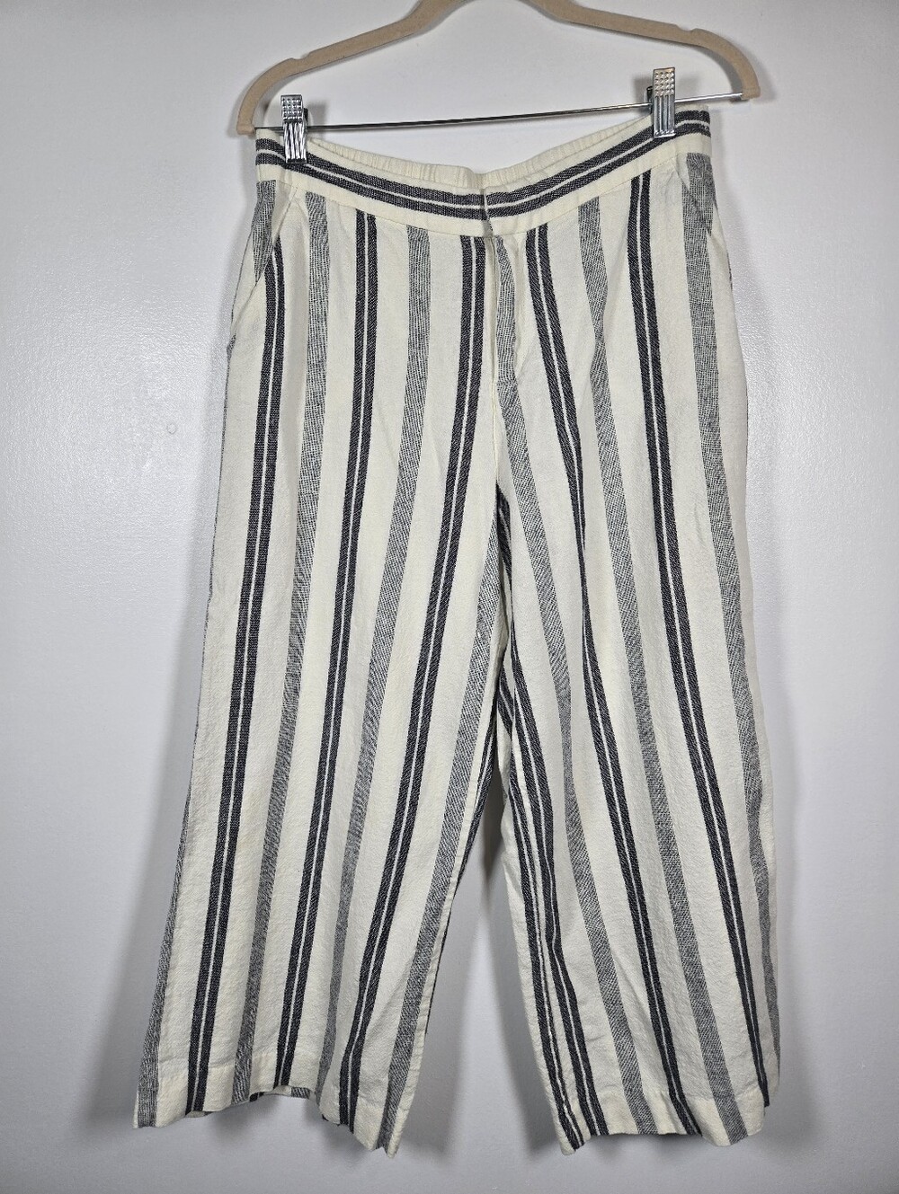 Old Navy Linen Blend Stripe Wide Leg Cropped Pants Size Medium